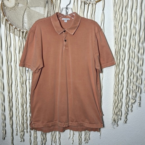 James Perse Short Sleeve Polo Size 2/Med in Terracotta Salmon Light Pink Peach - Picture 1 of 8